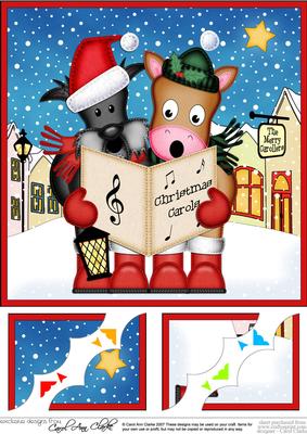 8 x 8 Horse & Scottie Dog Merry Carollers Scalloped Topper