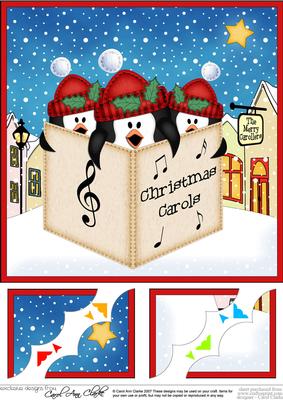 8 x 8 Penguins Merry Carollers Scalloped Topper