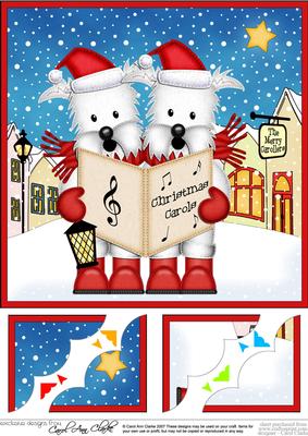 8 x 8 Westie Dogs Merry Carollers Scalloped Topper
