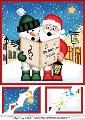 8 x 8 Santa & Snowman Merry Carollers Scalloped Topper