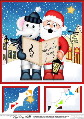 8 x 8 Santa & Elephant Merry Carollers Scalloped Topper