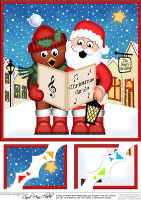 8 x 8 Santa & Robin Merry Carollers Scalloped Topper