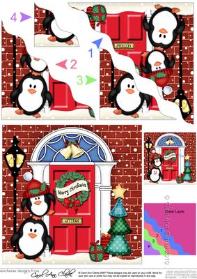 Cute Penguins Christmas Door Wavy Corner Side Stacker