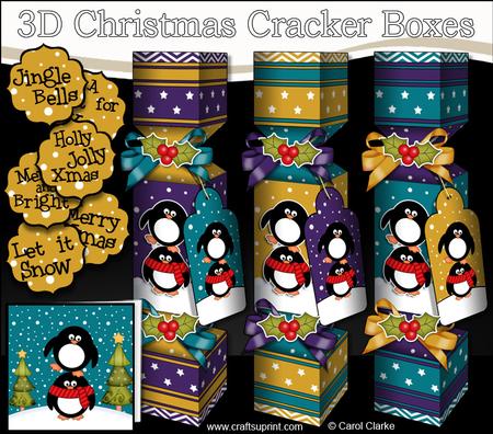 3D Pip Penguins Snowy Scene Christmas Cracker Boxes