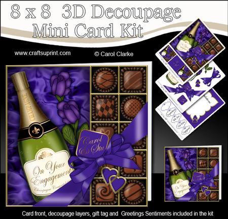 8 x 8 Carol & Stu Engagement Champagne & Chocs 3D Decoupage