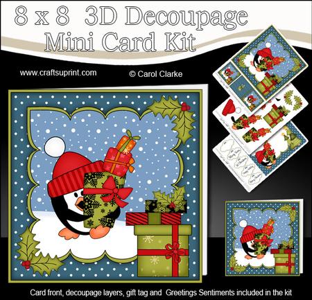8x8 Xmas Pip Penguin Presents Mini Kit 3D Decoupage