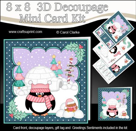 8x8 Xmas Pip Penguin & Robin Mini Kit 3D Decoupage