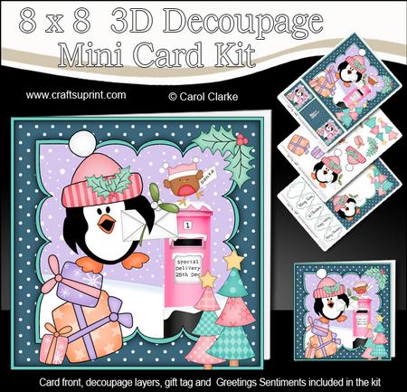 8x8 Xmas Pip Penguin Letter to Santa Kit 3D Decoupage