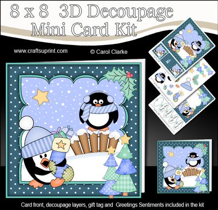 8x8 Xmas Pip Penguin Stocking Kit 3D Decoupage