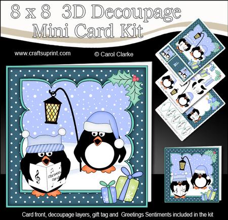8x8 Xmas Carol Singing Pip Penguin Kit 3D Decoupage