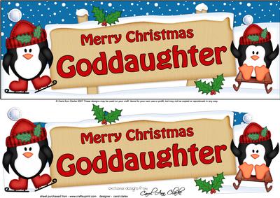Large Dl Xmas Godddaughter Penguins Signpost 3D Decoupage