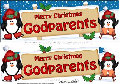 Large Dl Xmas Godparents Penguins Signpost 3D Decoupage