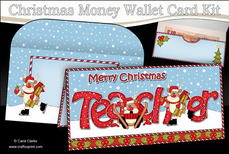 Xmas Teacher Rudolph Money or Gift Wallet Card Kit