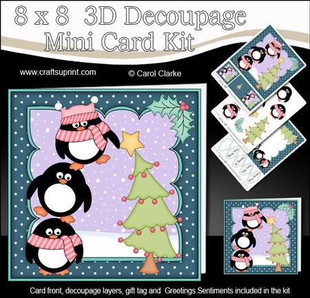 8x8 Xmas Pip Penguin Dressing the Tree Mini Kit 3D Decoupage