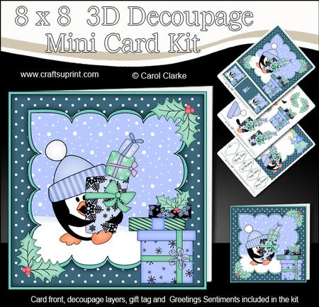 8x8 Xmas Pip Penguin Presents Mini Kit 3D Decoupage
