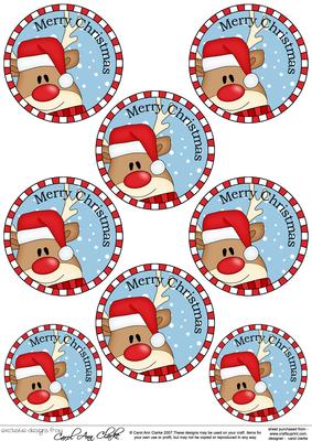 Rudolph Round Christmas Gift Tags