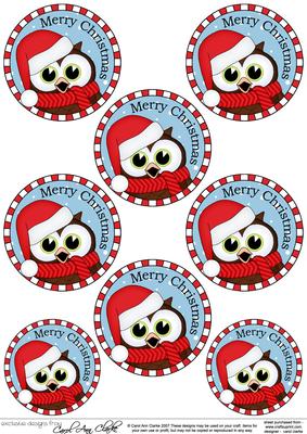 Little Hoot Owl Round Christmas Gift Tags