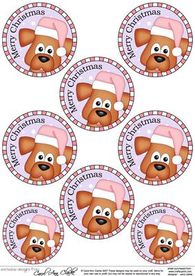 Rusty Dog Round Christmas Gift Tags