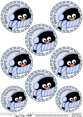 Pip Penguin Round Christmas Gift Tags