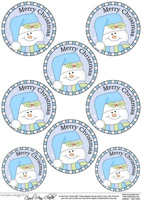 Snowman Round Christmas Gift Tags