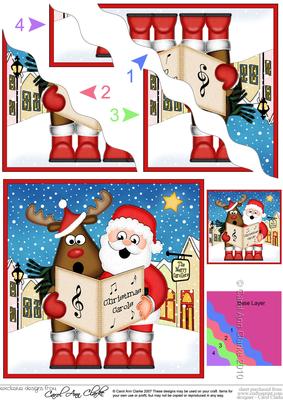 Singing Santa & Rudolph Merry Carollers Wavy Corner Side Sta