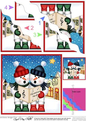 Singing Snowmen Merry Carollers Wavy Corner Side Sta