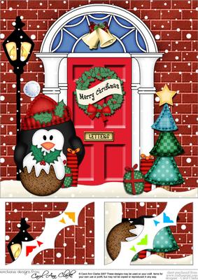 8 x 8 Penguin Christmas Door Scalloped Topper