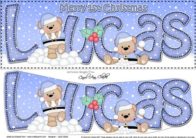 Large Dl 1st Xmas Lucas Livvy Bear 3D Decoupage