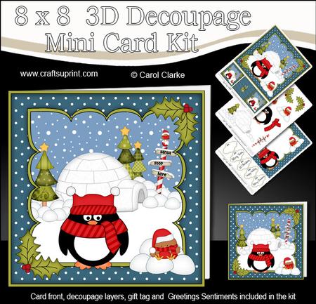8x8 Xmas Pip Penguin Mini Kit 3D Decoupage
