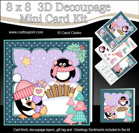 8x8 Xmas Pip Penguin Stocking Mini Kit 3D Decoupage