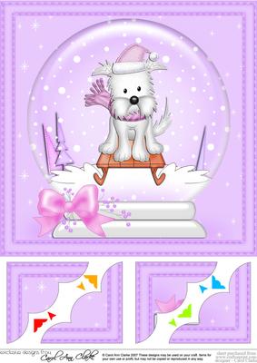 8 x 8 Xmas Westie Dog Snowglobe Scalloped Corner