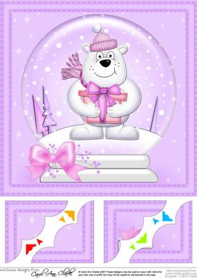 8 x 8 Xmas Ben Polar Bear Snowglobe Scalloped Corner