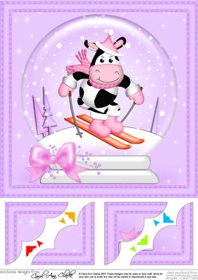 8 x 8 Xmas Milly Moo Cow Snowglobe Scalloped Corner