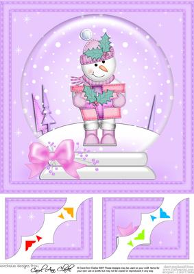 8 x 8 Xmas Snowman Snowglobe Scalloped Corner