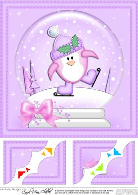 8 x 8 Xmas Penguin Snowglobe Scalloped Corner