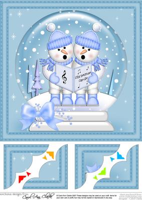 8 x 8 Xmas Snowmen Snowglobe Scalloped Corner