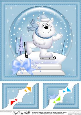 8 x 8 Xmas Ben Polar Bear Snowglobe Scalloped Corner