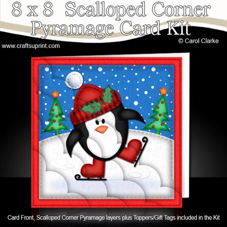 8 x 8 Xmas Penguin Card Scalloped Corner Kit
