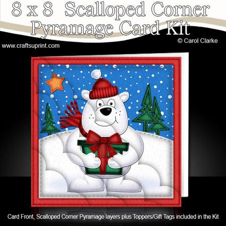 8 x 8 Xmas Ben Polar Bear Card Scalloped Corner Kit