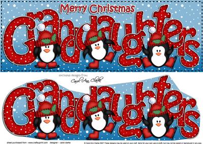 Large Dl Xmas Granddaughters Penguins 3D Decoupage