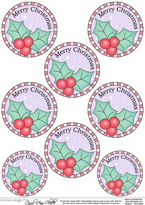 Xmas Holly Round Christmas Gift Tags