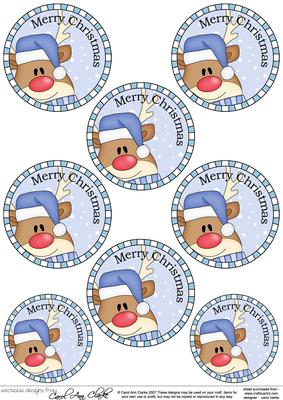 Xmas Rudolph Round Christmas Gift Tags