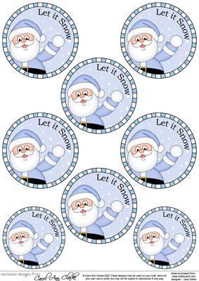 Xmas Santa Round Christmas Gift Tags