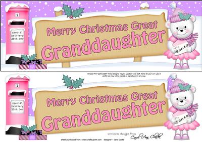 Lge Dl Xmas Great Granddaughter Teddy Tess Signpost