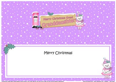 Lge Dl Xmas Great Granddaughter Teddy Tess Signpost Insert