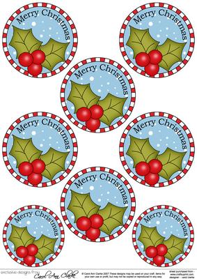 Xmas Holly Round Christmas Gift Tags