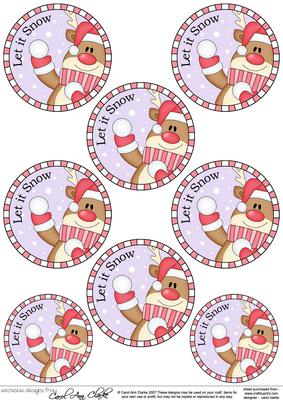 Xmas Rudolph Round Christmas Gift Tags