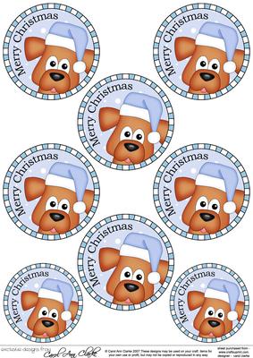 Xmas Rusty Dog Round Christmas Gift Tags