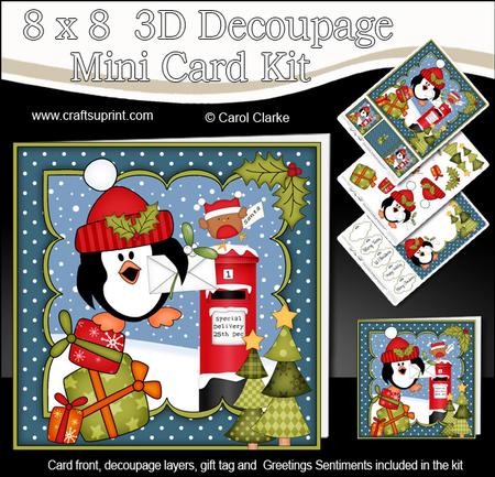 8x8 Xmas Pip Penguin's Letter Mini Kit 3D Decoupage