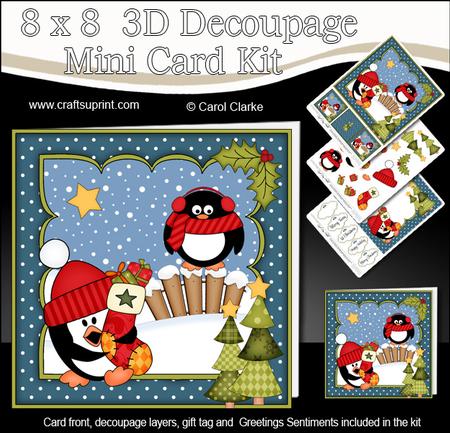 8x8 Xmas Pip Penguin's Stocking Mini Kit 3D Decoupage